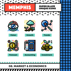 Fototapeta na wymiar Market Economics neo Memphis Icons