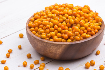 Frozen sea buckthorn in a bowl