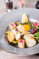 salad with tuna  and yolk