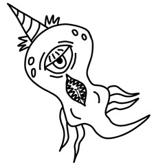 Cartoon funny, crazy alien or monster outline