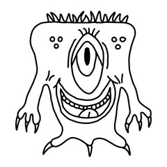 Cartoon funny, crazy alien or monster outline