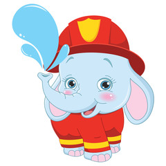Fototapeta premium Vector Illustration of Cartoon Fireman Elephant