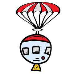 Cartoon of a space capsule and prachute