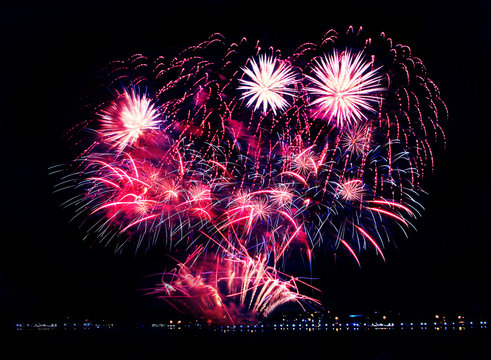 Beautiful colorful fireworks in a night sky