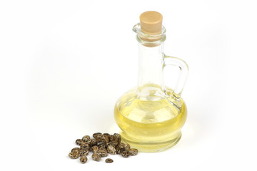 Castor oil is poured into the bottle