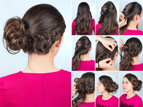 hairstyle bun and plait on curly hair tutorial