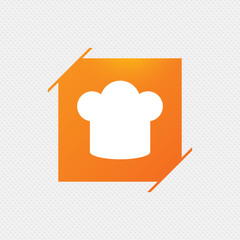 Chief hat sign icon. Cooking symbol. Cooks hat. Orange square label on pattern. Vector