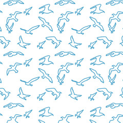 Seamless texture with flying seagulls. Pattern. Vector.