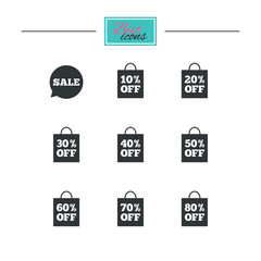 Sale discounts icons. Special offer signs. Shopping bag, price tag symbols. Black flat icons. Classic design. Vector