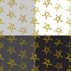 Ink hand drawn stars seamless patterns set 
