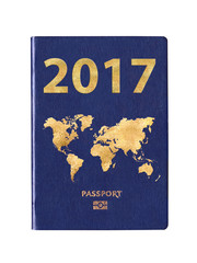 Passport 2017 with a world map on the cover, concept