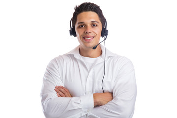 Mann Headset Telefon Call Center Agent Portrait Business Freiste