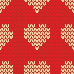 Tile knitting vector pattern with yellow hearts on red background