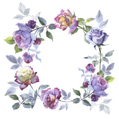 Fototapeta na wymiar Wildflower rose flower wreath in a watercolor style isolated.