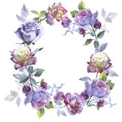 Fototapeta na wymiar Wildflower rose flower wreath in a watercolor style isolated.