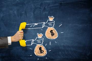 Phone receiver in hand . Mixed media