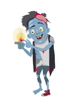 Zombie Isolated. Fictional Being Burning his Finger