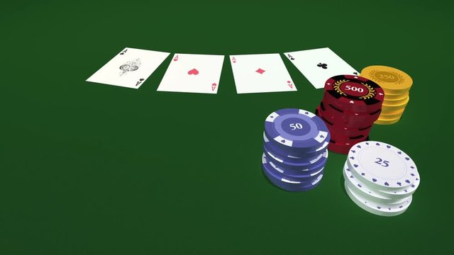 Playing Cards And Four Aces With Chips