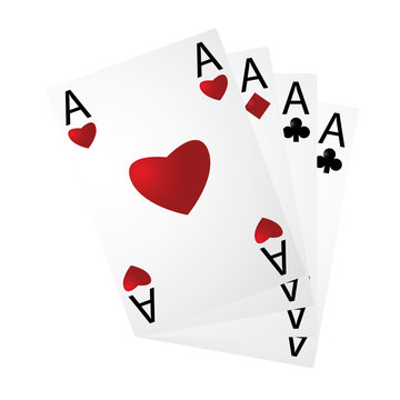 Four aces in a fan on a white background