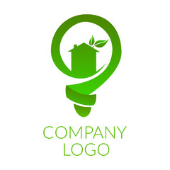 Logo dla firmy z branży ekologicznej, dom w żarówce