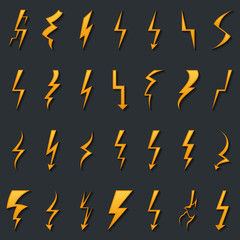 Thunder lightning bolt pictogram icons set design elements vector illustration