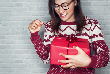 Asian women are happy to receive a gift box