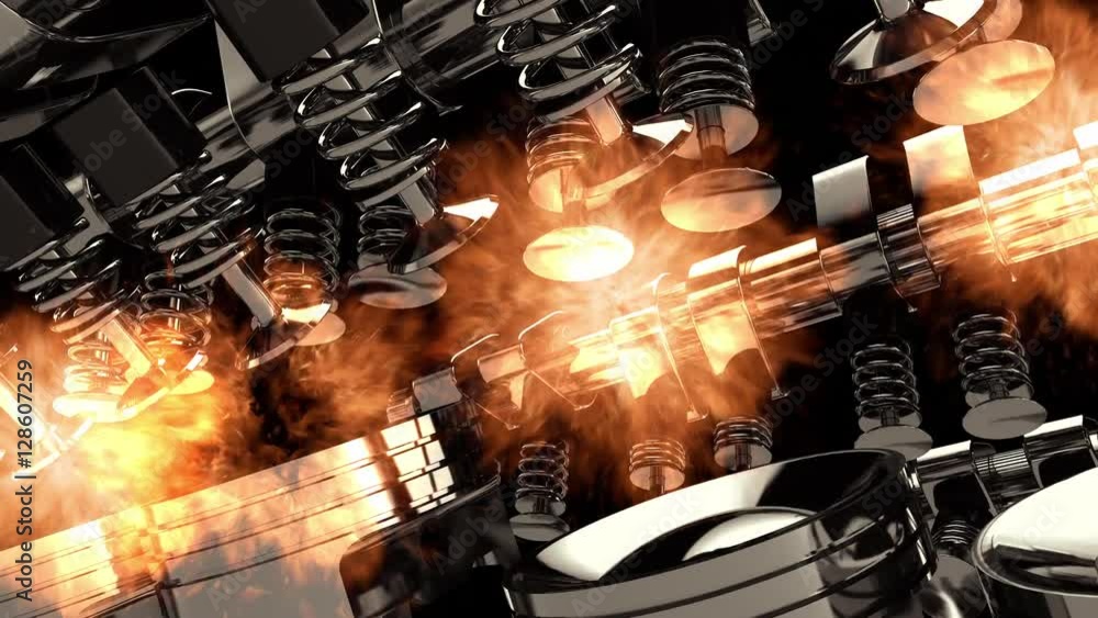 Aufkleber 3d animation of a working v8 engine with explosions.