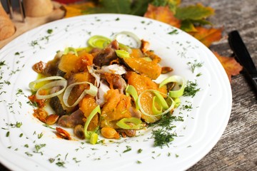 Thanksgiving festive pumpkin salad with chicken