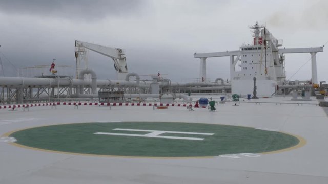 Helipad on deck of large tanker ship
