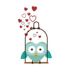 swing decorate with hearts and owl standing vector illustration