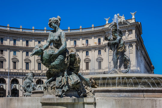 Fountain of the Naiads on Piazza della Repubblica. Rome. Italy.