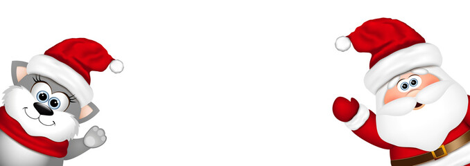 Funny Santa and cat on white background