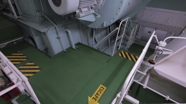 Escape from engine room of large ship.