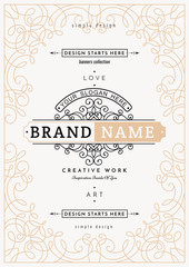 Monogram creative card template with flourishes ornament elements. Elegant design for cafe, restaurant, heraldic, jewelry, fashion. Hand drawn elements. curly and swirls vintage frame