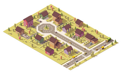 Vector isometric low poly suburb