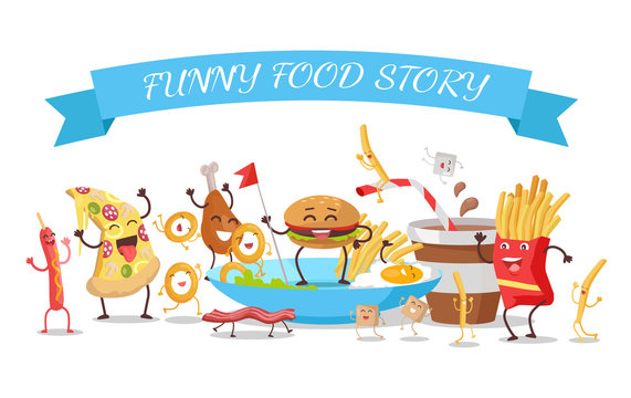 Funny Food Story Conceptual Banner. Childish Menu