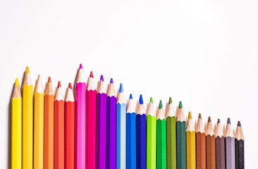 Coloured pencils on white background