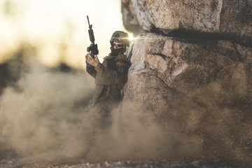 Model that recreates a soldier covering an explosion