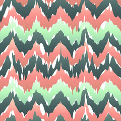 Colorful zigzag geometric seamless pattern in pink and green, vector ikat pattern