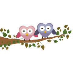 couple owls holding wings on branch with creeper vector illustration