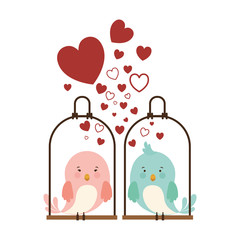 pair of swings decorate with hearts and birds standing vector illustration
