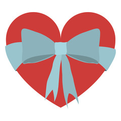 heart shaped box with blue gift ribbons vector illustration