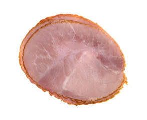 Slices of applewood smoked ham on a white background.