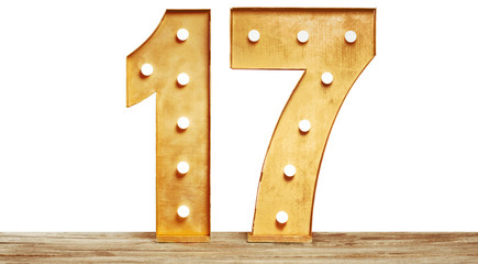 Big plastic numbers with shining light bulbs