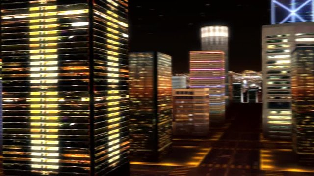 3D city animation at night time.