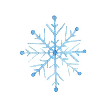Hand drawn watercolor snowflake isolated on white background