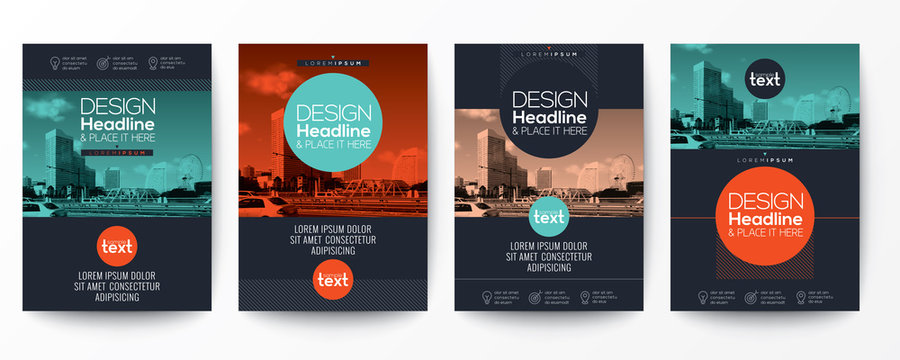 collection of modern design poster flyer brochure cover layout template with circle shape graphic elements and space for photo background