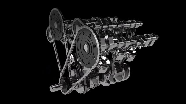3D animation of a working V8 engine with alpha channel.