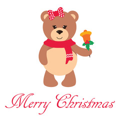 cute teddy with a bell and text