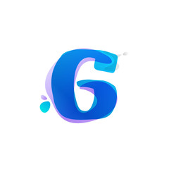 Number six logo with watercolor splashes.